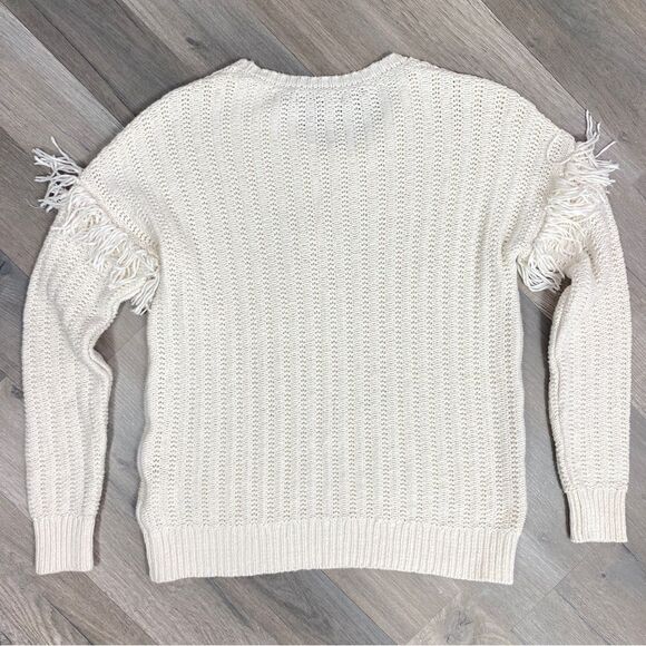 Banana Republic Boho Fringe Trim Pullover Sweater Cream Small - Picture 9 of 13
